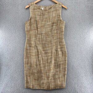 Talbots Dress Womens 14 Petite Beige Tweed Sheath Knee Length Sleeveless Vintage